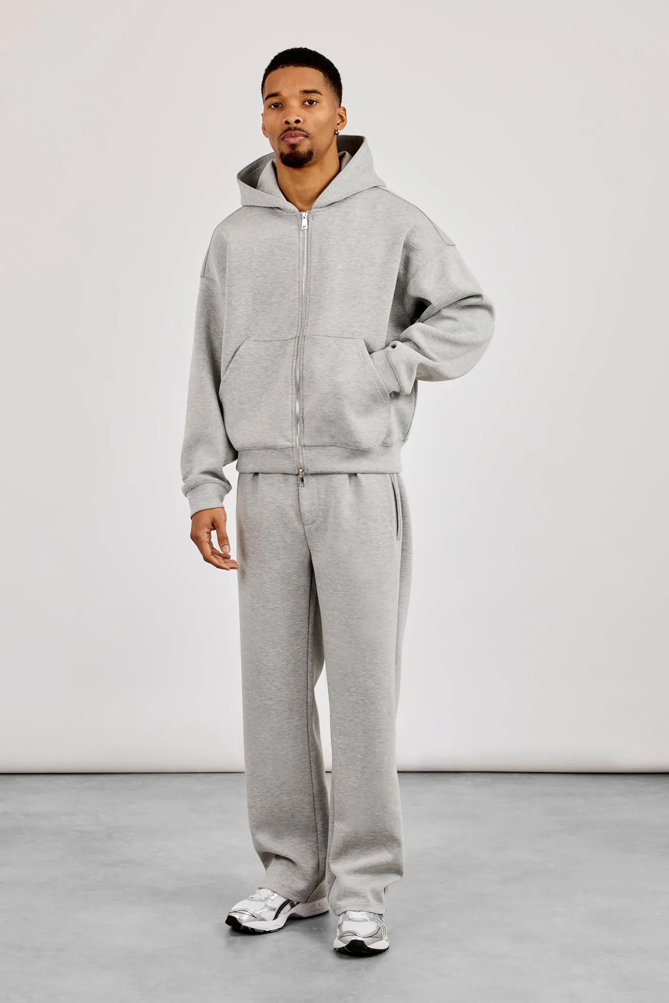 Scuba Zip Through Boxy Hoodie & Relaxed Scuba Trouser - Grey