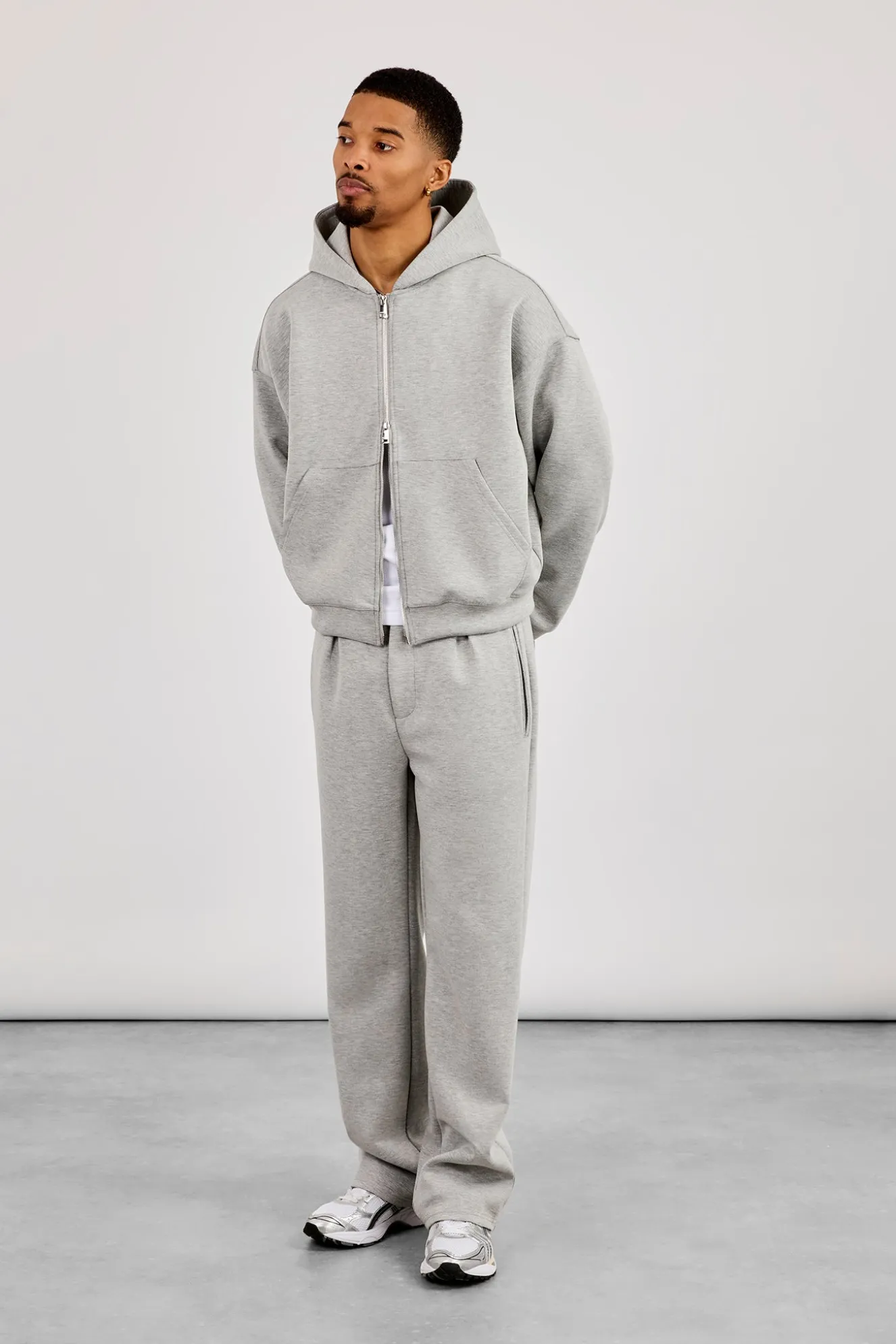 Scuba Zip Through Boxy Hoodie & Relaxed Scuba Trouser - Grey