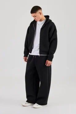 Scuba Zip Through Boxy Hoodie & Baggy Fit Trouser - Black