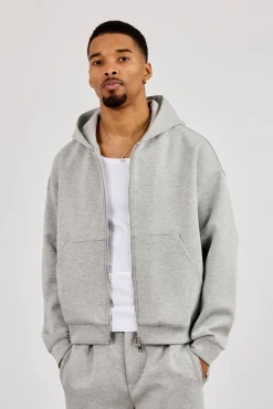 Scuba Zip Through Boxy Hoodie - Grey
