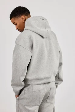 Scuba Zip Through Boxy Hoodie - Grey