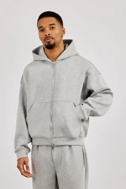 Scuba Zip Through Boxy Hoodie - Grey