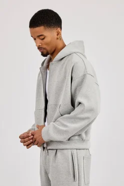 Scuba Zip Through Boxy Hoodie - Grey