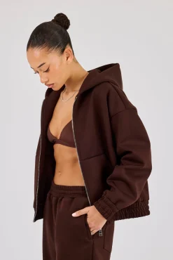 Scuba Zip Through Hoodie - Chocolate