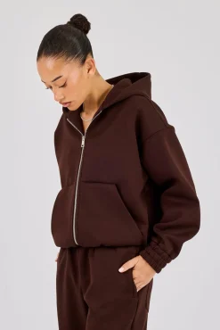 Scuba Zip Through Hoodie - Chocolate
