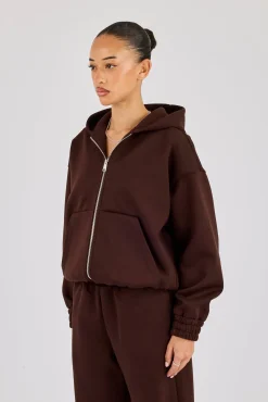 Scuba Zip Through Hoodie - Chocolate