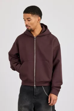 Scuba Zip Through Hoodie - Dark Brown