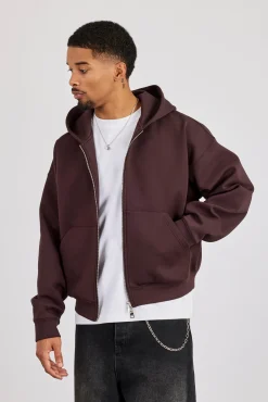 Scuba Zip Through Hoodie - Dark Brown