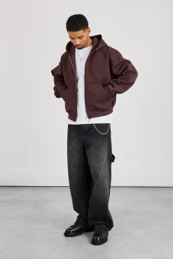 Scuba Zip Through Hoodie - Dark Brown