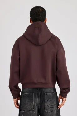 Scuba Zip Through Hoodie - Dark Brown