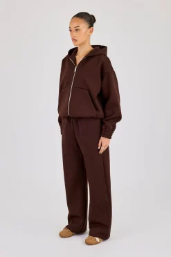 Scuba Zip Through Hoodie & Wide Leg Jogger - Chocolate