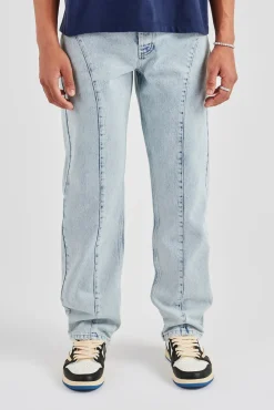 Seam Detail Straight Leg Jean - Light Blue