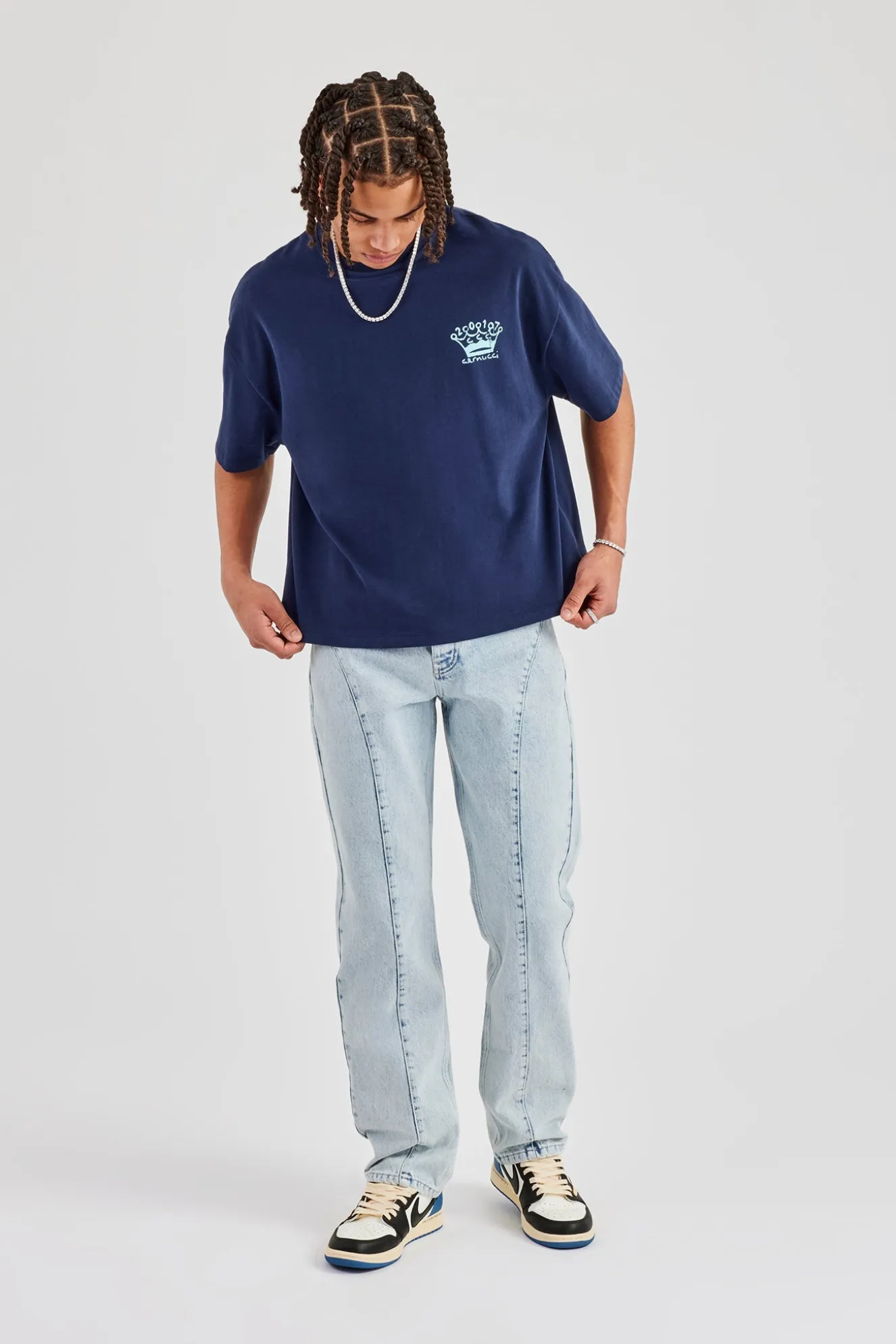 Seam Detail Straight Leg Jean - Light Blue