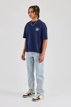 Seam Detail Straight Leg Jean - Light Blue