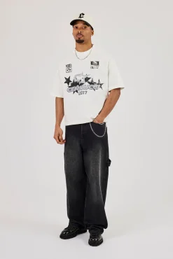 Short Sleeve Boxy Cernucci 2017 Graphic T-Shirt - Off White