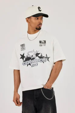 Short Sleeve Boxy Cernucci 2017 Graphic T-Shirt - Off White