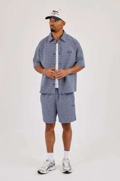Short Sleeve Boxy Check Shirt & Relaxed Short - Navy