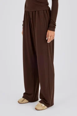 Soft Touch Button Detail Trouser - Chocolate
