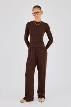 Soft Touch Button Detail Trouser - Chocolate