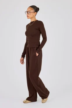 Soft Touch Button Detail Trouser - Chocolate