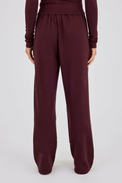 Soft Touch Button Detail Trouser - Burgundy