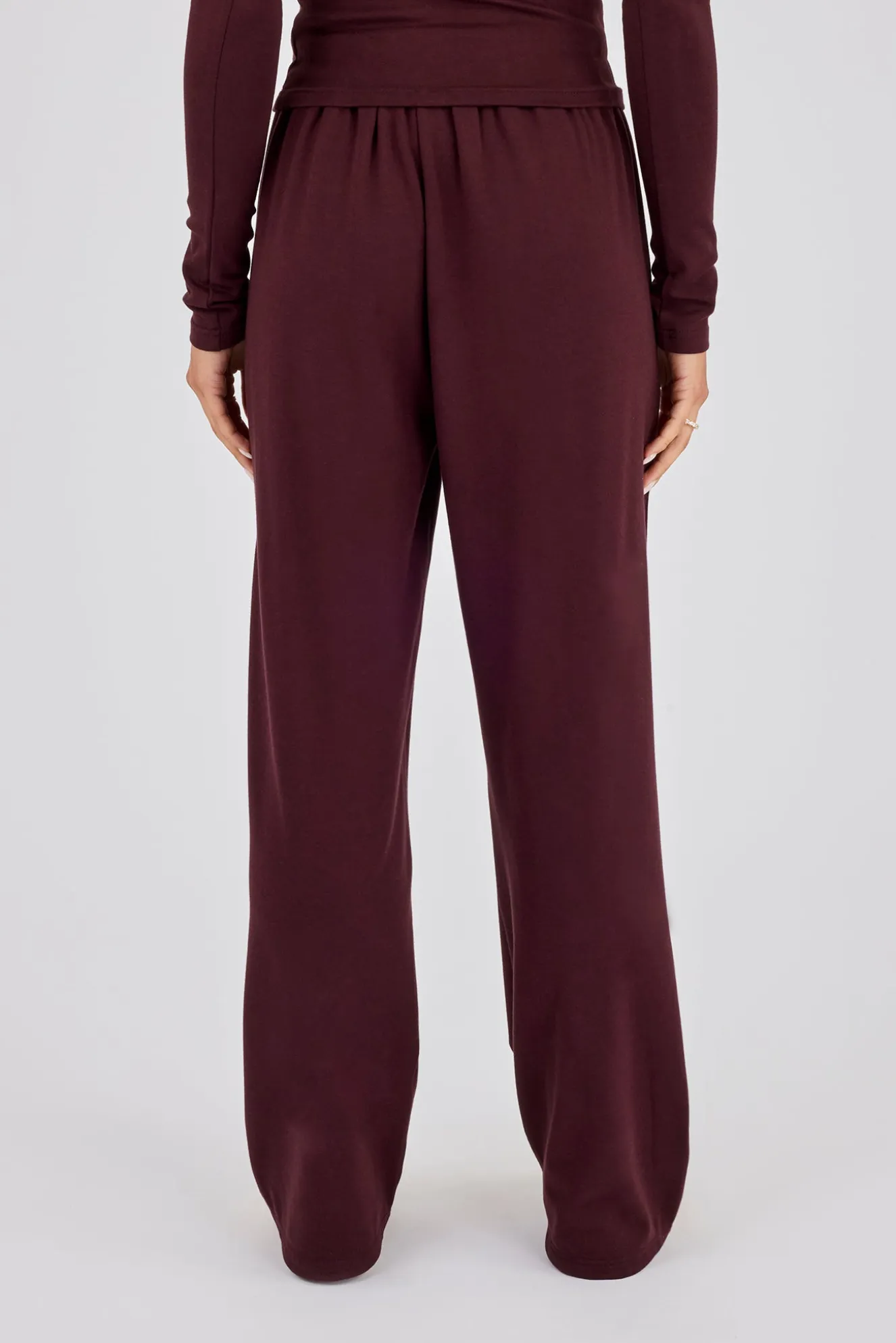 Soft Touch Button Detail Trouser - Burgundy