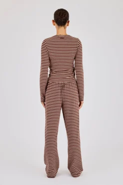 Soft Touch Double Stripe Long Sleeve Top & Wide Leg Trouser - Chocolate