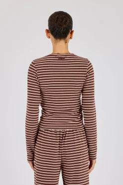 Soft Touch Double Stripe Long Sleeve Top - Chocolate