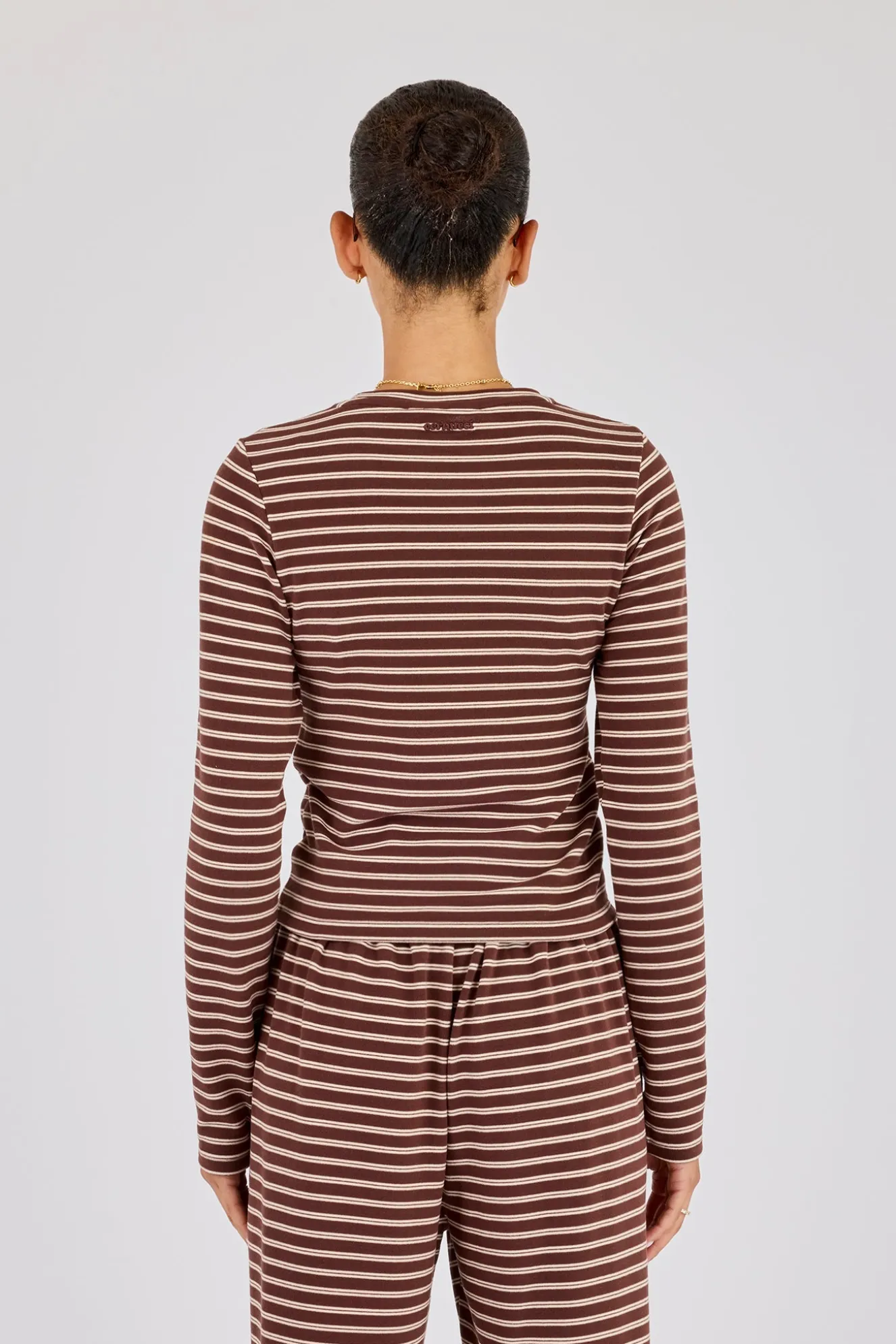 Soft Touch Double Stripe Long Sleeve Top - Chocolate