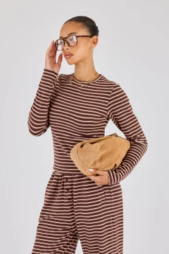 Soft Touch Double Stripe Long Sleeve Top - Chocolate