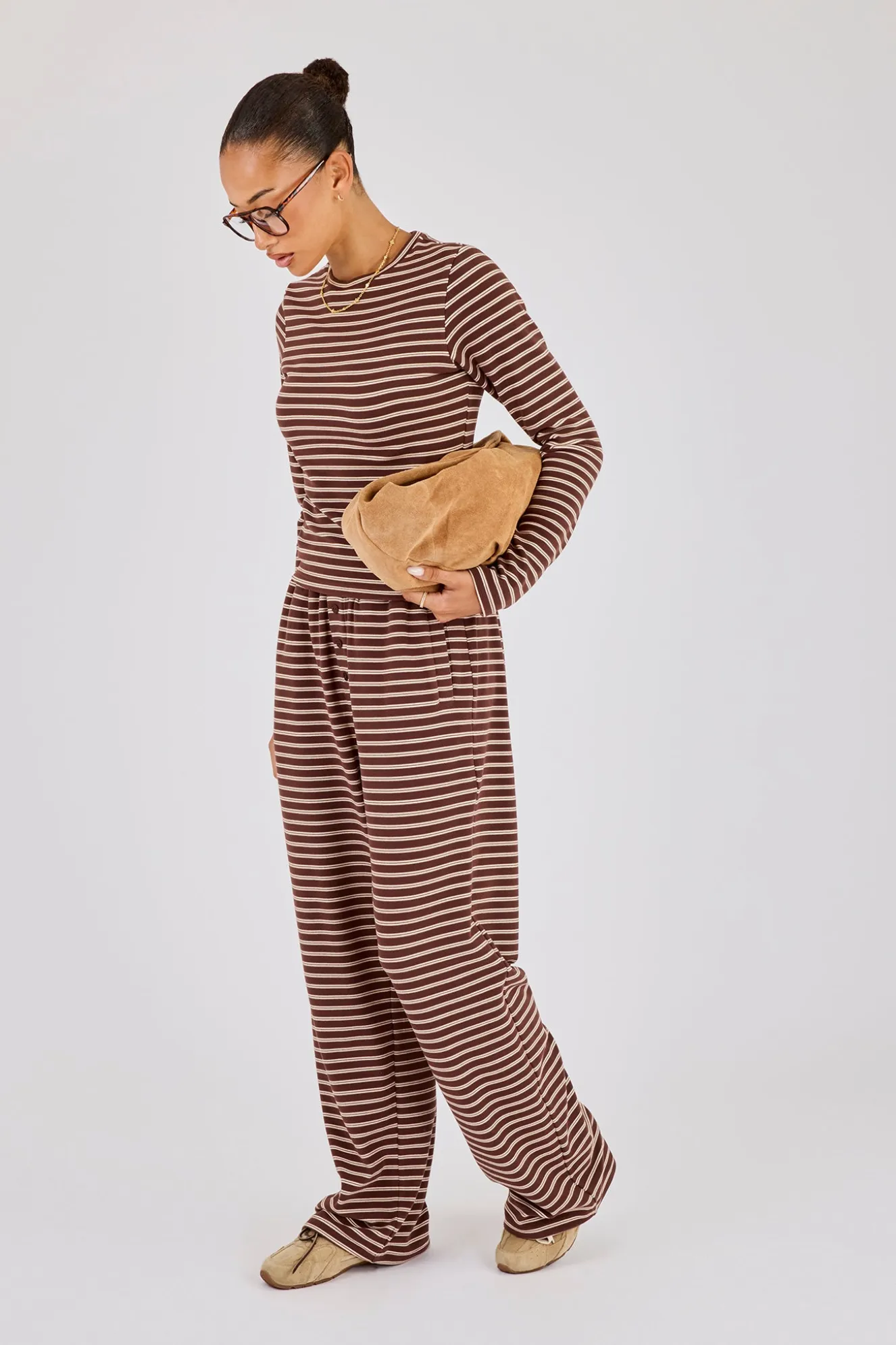Soft Touch Double Stripe Long Sleeve Top - Chocolate