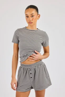 Soft Touch Double Stripe Short - Grey