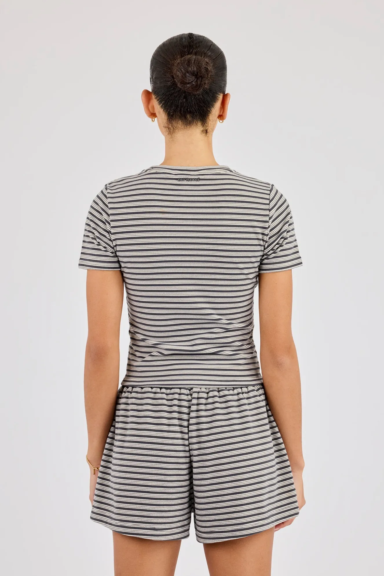 Soft Touch Double Stripe Short Sleeve Top - Grey