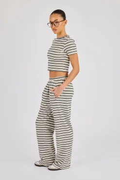 Soft Touch Double Stripe Short Sleeve Top & Trouser - Blue