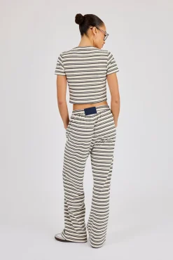 Soft Touch Double Stripe Short Sleeve Top & Trouser - Blue