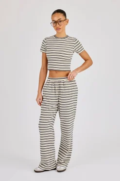 Soft Touch Double Stripe Short Sleeve Top & Trouser - Blue