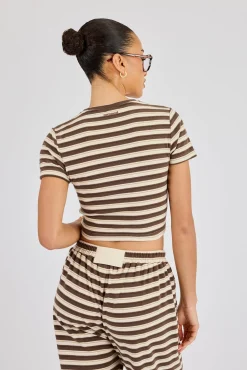 Soft Touch Double Stripe Short Sleeve Top - Beige