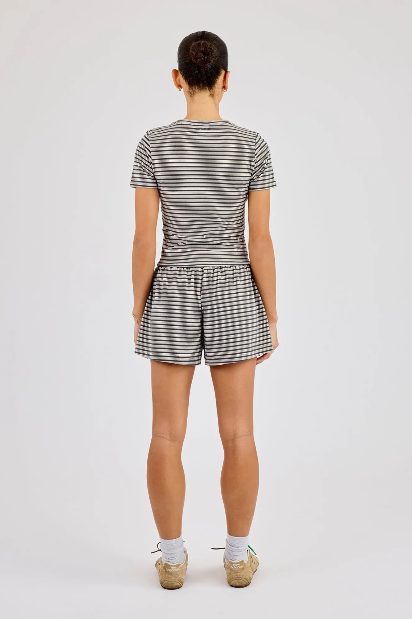 Soft Touch Double Stripe Short Sleeve Top & Short - Grey