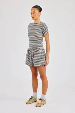 Soft Touch Double Stripe Short Sleeve Top & Short - Grey