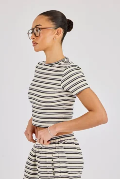 Soft Touch Double Stripe Short Sleeve Top - Blue