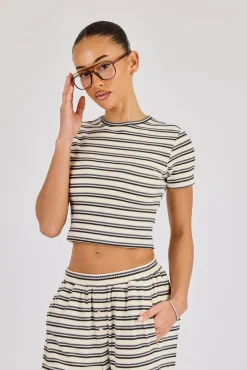 Soft Touch Double Stripe Short Sleeve Top - Blue