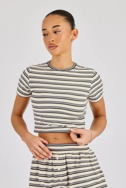 Soft Touch Double Stripe Short Sleeve Top - Blue