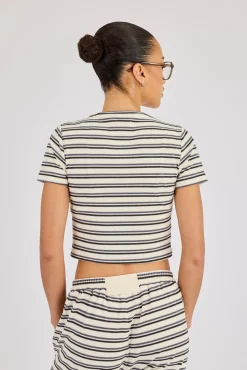 Soft Touch Double Stripe Short Sleeve Top - Blue