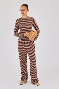 Soft Touch Double Stripe Wide Leg Trouser - Chocolate
