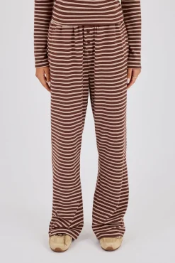 Soft Touch Double Stripe Wide Leg Trouser - Chocolate