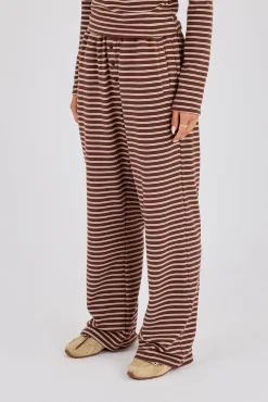 Soft Touch Double Stripe Wide Leg Trouser - Chocolate
