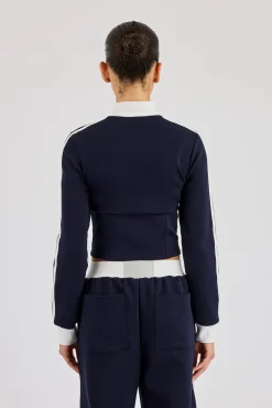 Soft Touch Fitted Zip Through Track Top - Navy Blue