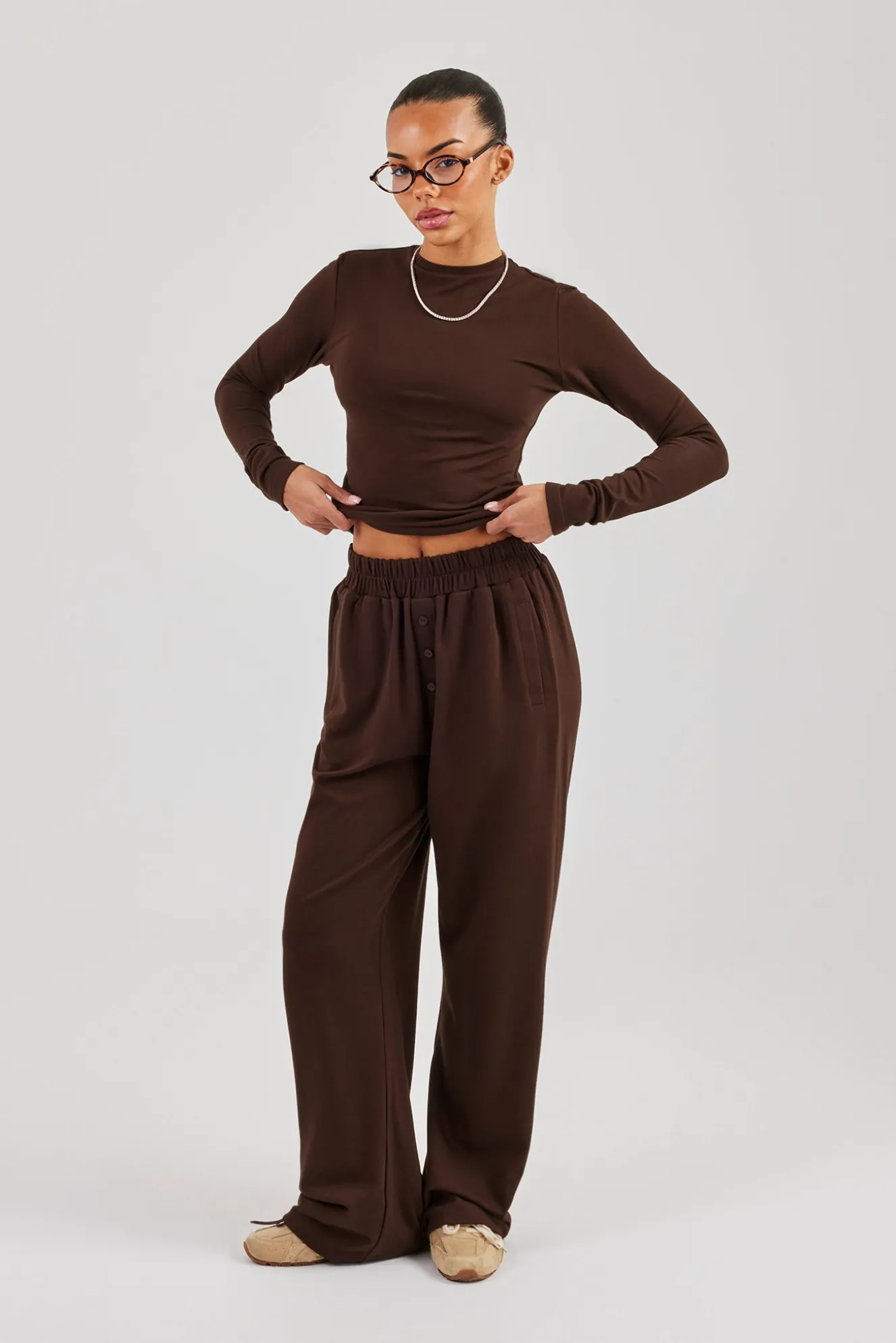 Soft Touch Long Sleeve Top & Trouser - Chocolate