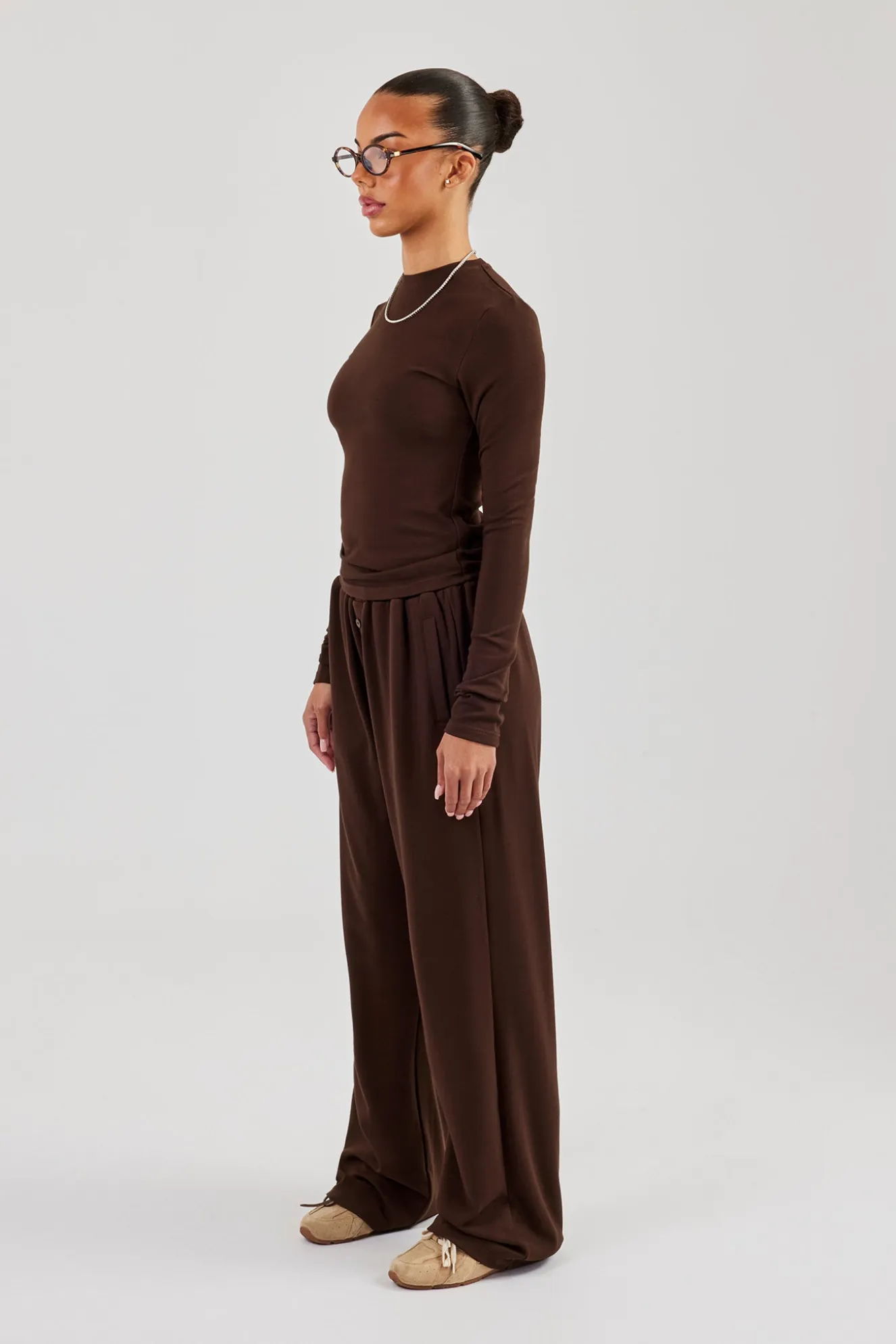 Soft Touch Long Sleeve Top & Trouser - Chocolate