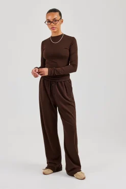 Soft Touch Long Sleeve Top & Trouser - Chocolate